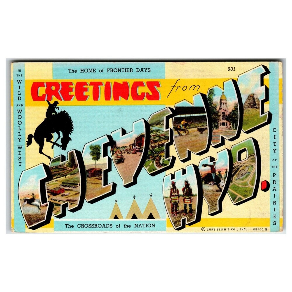Greetings from Cheyenne Wyoming Linen Postcard - Frontier Days Wild West